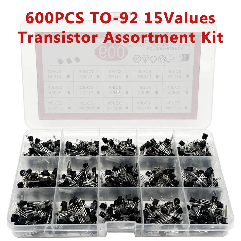 600PCS TO-92 Transistor Kit – 15 Values NPN PNP Bipolar Transistor Assortment Kit Axl Default Title