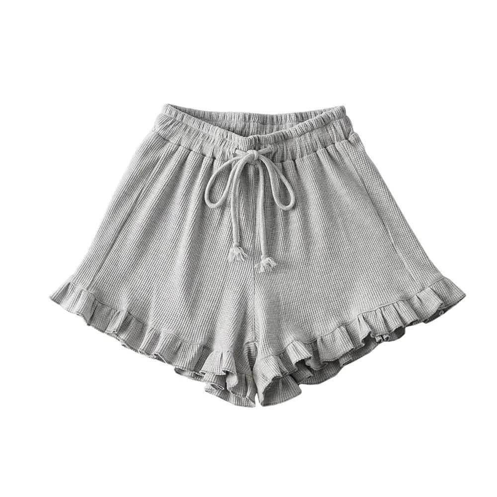 Women's High Waist Ruffle Drawstring Wide Leg Shorts Women's Casual Shorts Axl Grey-M