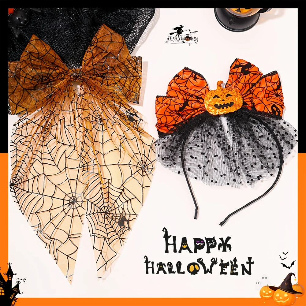 2-Pack Halloween Pumpkin & Spider Web Headbands | Party Props Halloween Hair Accessory Axl Multicolor 2 pcs