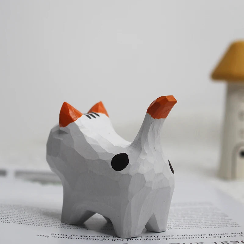 Handmade Wood Carved Kitten Ornament – Cat Desktop Decor Wood Cat Ornament Axl