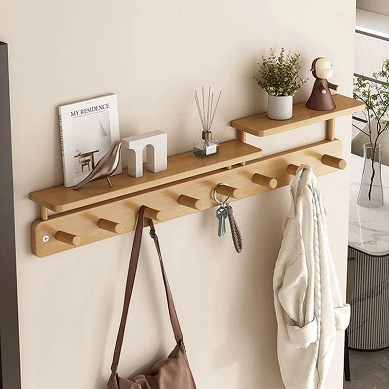 Wall Mounted Bamboo Coat Rack with Shelf & 8 Hooks Wall Coat Rack Axl