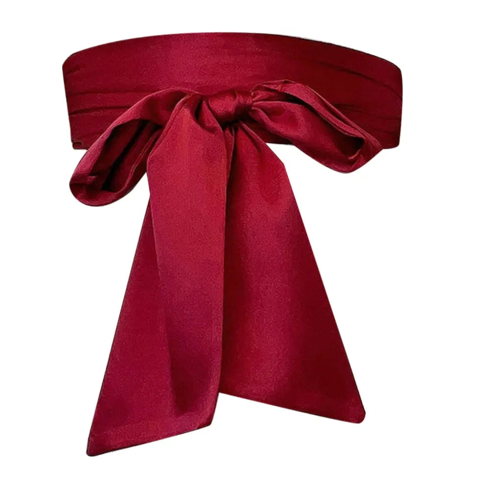 Women's Satin Bow Waist Belt – Wide Cummerbund Ribbon Strap Satin Waist Belt Axl Wine Red