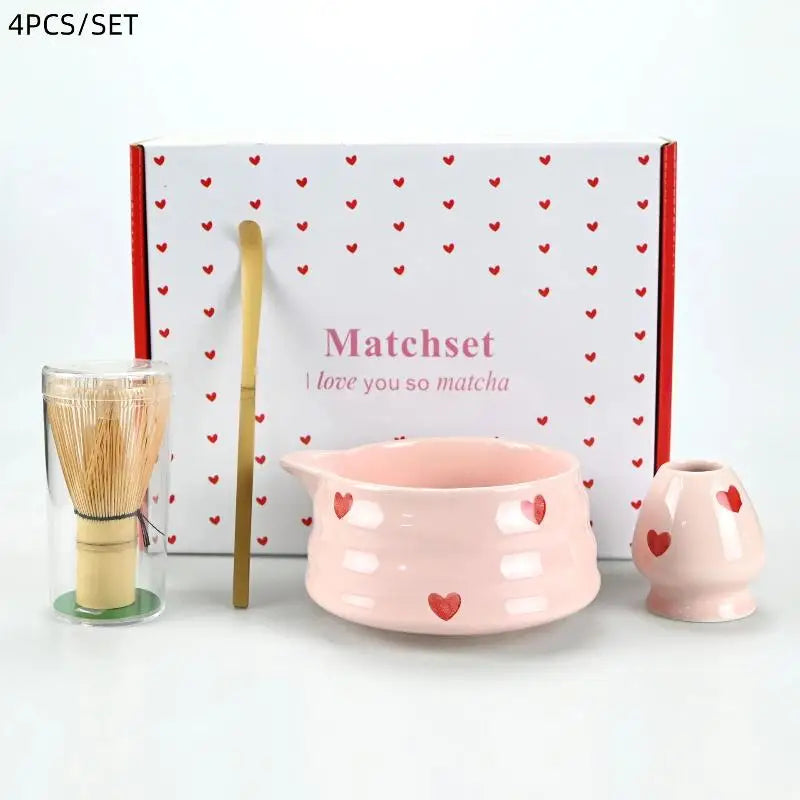 Ceramic Matcha Set – Bowl, Whisk, Holder & Bamboo Scoop Kit Matcha Tea Set Axl 4pcs