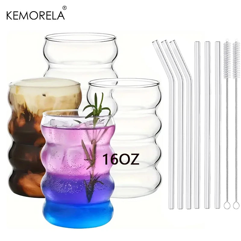 KEMORELA 4-Piece Drinking Glass Set with Straws – 350ml & 470ml Drinking Glass Set Axl 4PCS-470ML 401-500ml