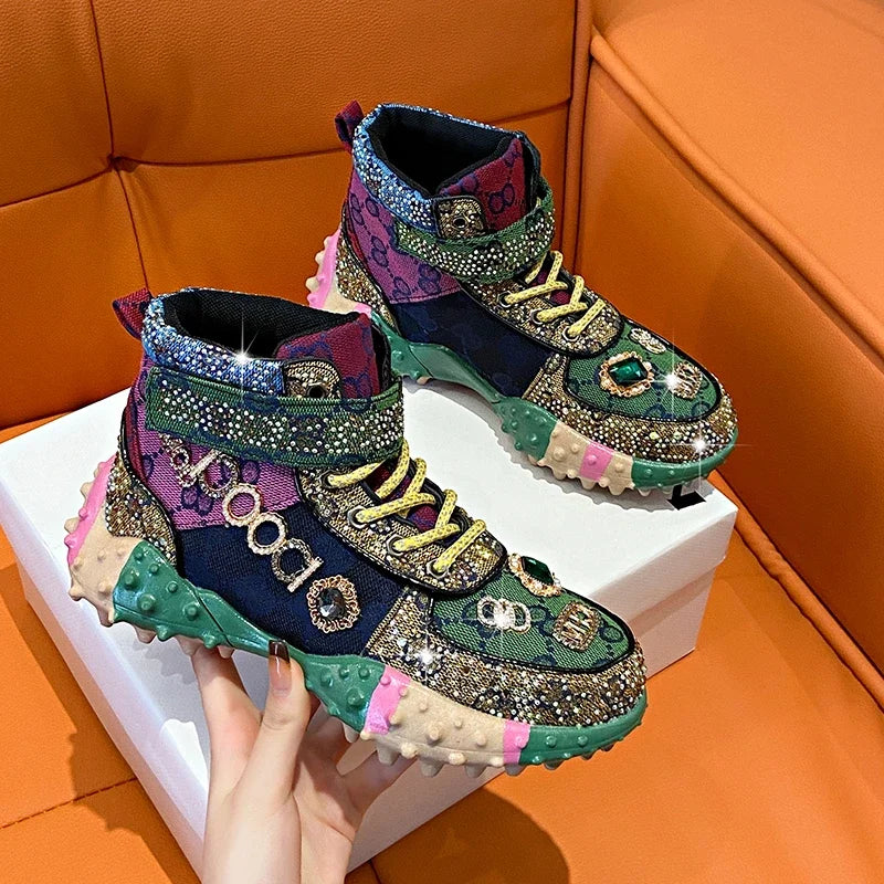Women's Rhinestone Sneakers – Luxury Diamond Embellished Shoes Fashion Sneakers Axl high 40
