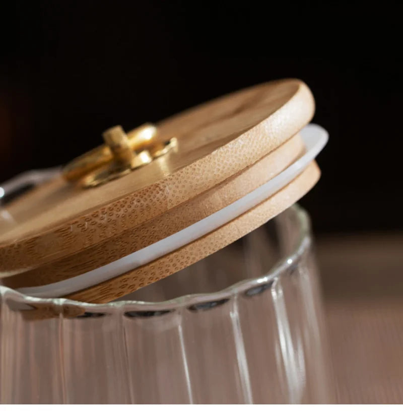 Glass Airtight Canister Jar with Wood Lid | Tea Coffee Grains Glass Storage Canister Axl