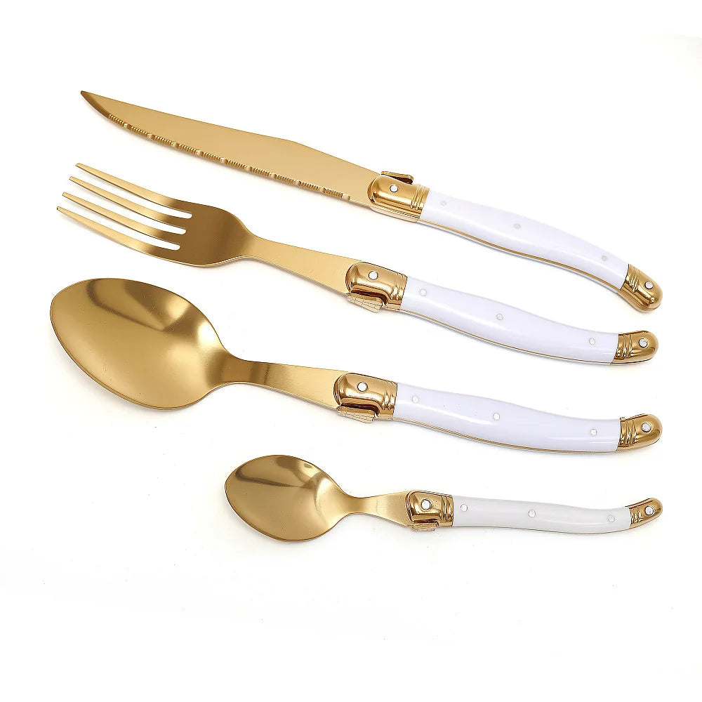 Laguiole Gold Cutlery Set – Stainless Steel Flatware for 3 Flatware Cutlery Set Axl