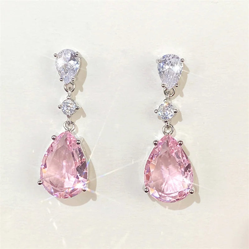 Huitan Pink CZ Drop Earrings – Women's Statement Fashion Jewelry Drop Earrings Axl