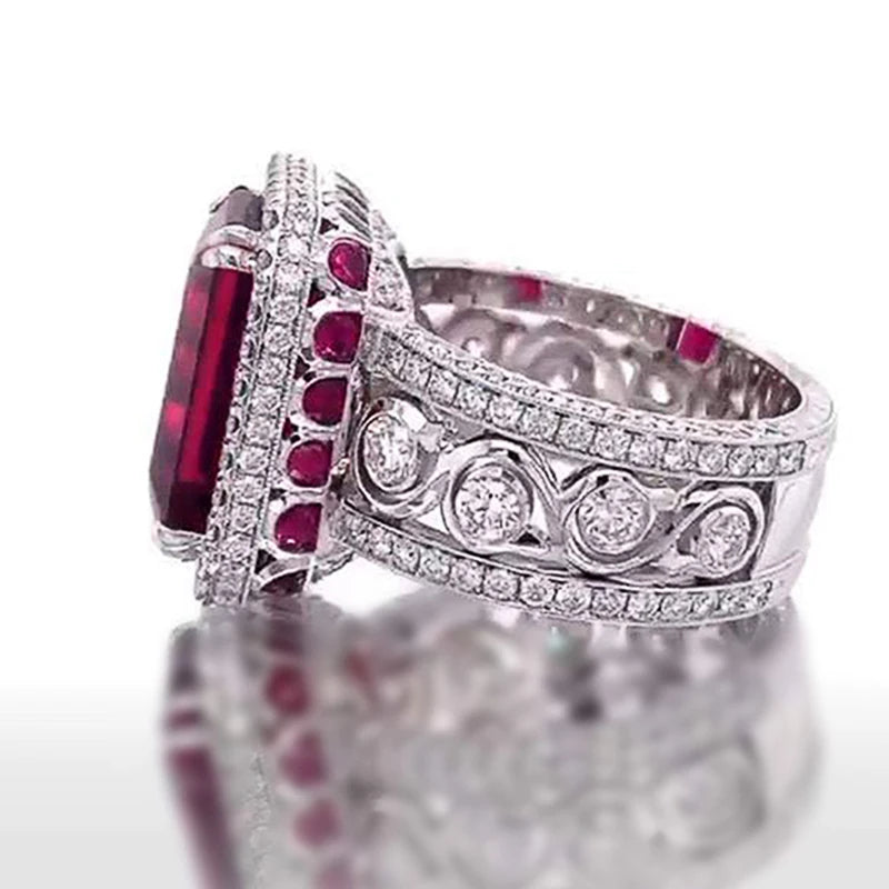Huitan Red CZ Cocktail Ring | Women's Brass Fashion Ring Cocktail Ring Axl