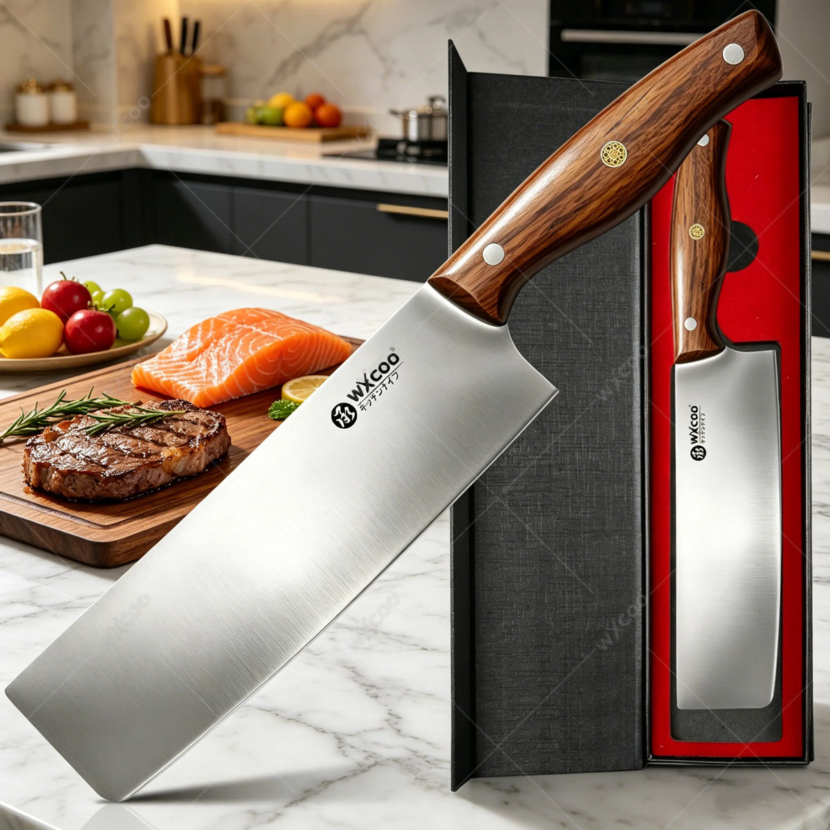 WXCOO Japanese Chef Knife Set – Santoku, Cleaver & Sushi Kitchen Knife Set Axl 1PCS Meat Cleaver