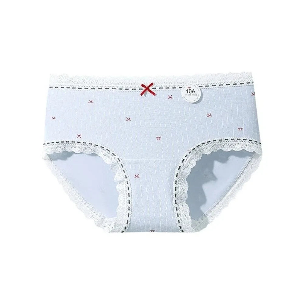 Women's Mid-Rise Cotton Lace Bow Briefs – Soft Daily Underwear Women's Briefs Axl Light Blue 1XL 1pc