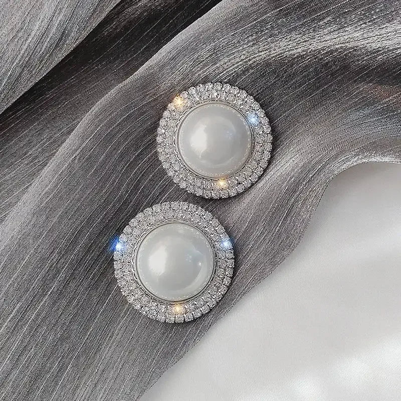 Huitan Pearl Stud Earrings – Cubic Zirconia Wedding Jewelry Pearl Stud Earrings Axl