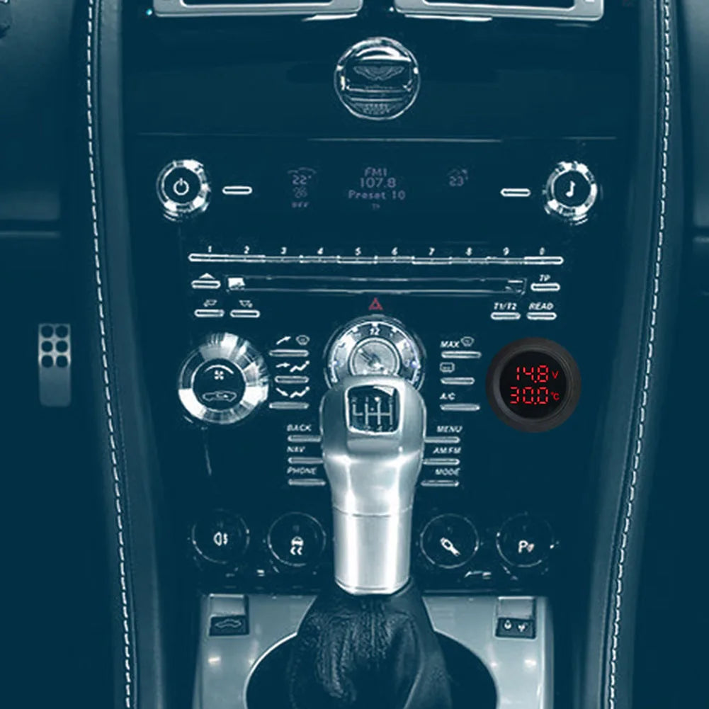 Round LED Digital Voltmeter Temp Gauge DC 12V-24V Car Motorcycle Digital Voltmeter Gauge Axl