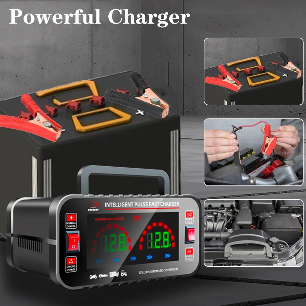 150W Automatic Car Battery Charger 12V 24V AGM GEL Lead Acid Car Battery Charger Axl