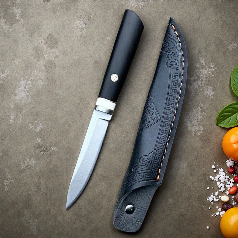 Ebony Handle Paring Knife – 5Cr15 Steel Blade & Leather Sheath Paring Knife Axl