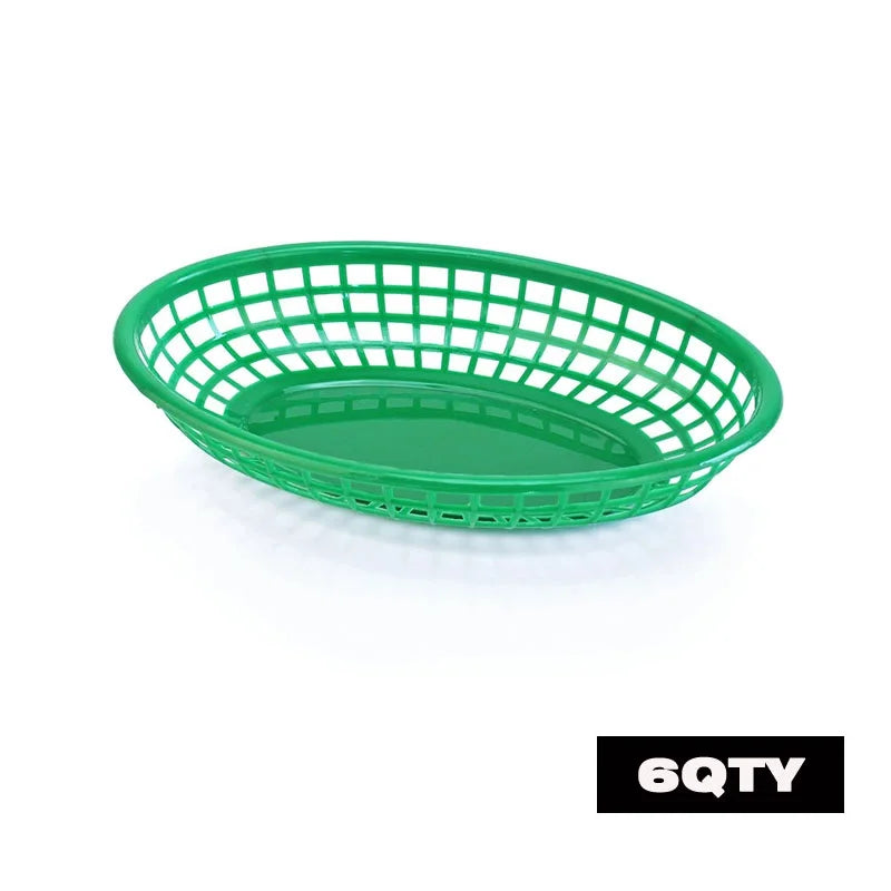 Oval Plastic Food Baskets 6–12 Pcs | Restaurant Serving Trays Food Serving Baskets Axl Green 6pcs