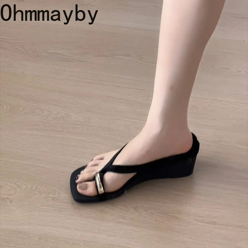 Women's Square Toe Wedge Slide Slippers | Elegant Summer Heels Wedge Slide Slippers Axl
