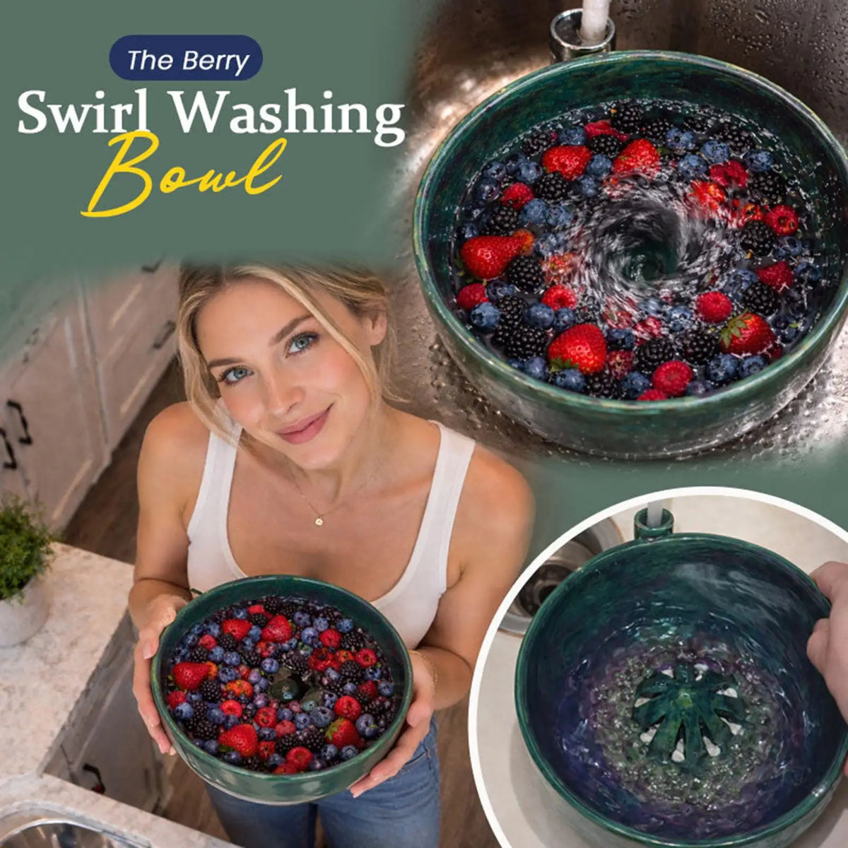 Berry Washing Bowl with Strainer & Drying Rack | Fruit Spinner Fruit Washing Spinner Axl