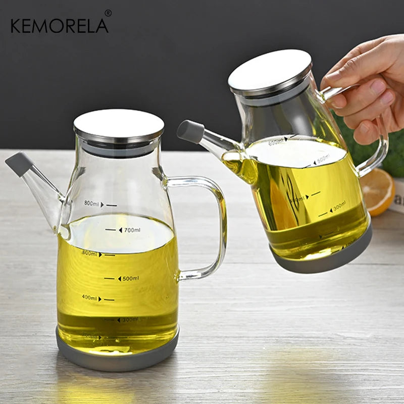 KEMORELA Glass Oil Bottle 600/800/1000ml – Anti-Leak Lid Glass Oil Dispenser Axl