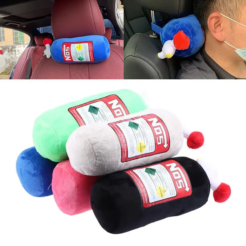 NOS Bottle Plush Car Neck Pillow – Novelty Headrest Cushion Car Neck Pillow Axl