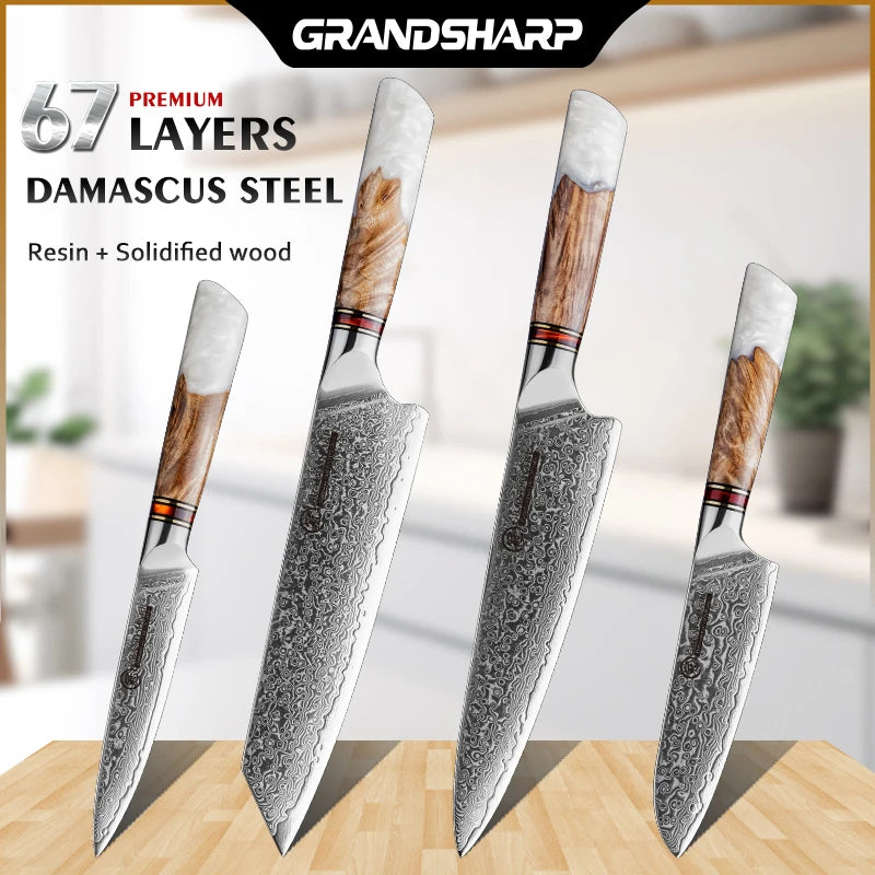 Grandsharp Damascus Steel Knife Set – 1–4 Pc Chef Knives Damascus Chef Knife Set Axl