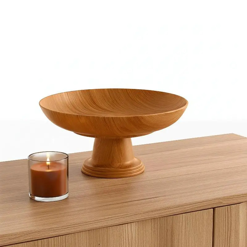 Nordic Wood-Grain Fruit Tray – Detachable Pedestal Snack Plate Fruit Serving Tray Axl