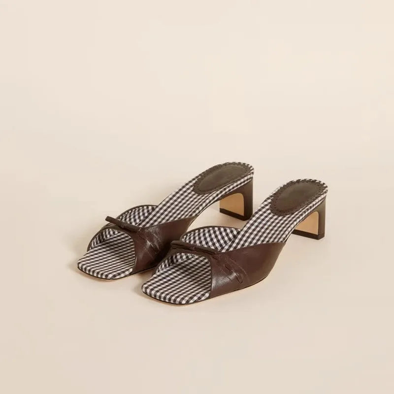 Women's French Square Toe Heeled Open-Toe Summer Sandals Heeled Sandals Axl Brown 40