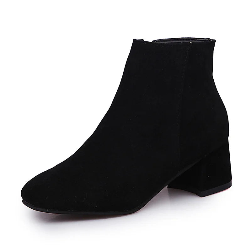 Women's Retro Block Heel Ankle Boots – Suede Zip Style Ankle Boots Axl B-black 40