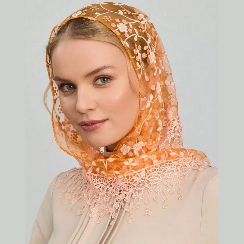Floral Lace Triangle Scarf – Embroidered Veil Headband for Women Lace Head Scarf Axl