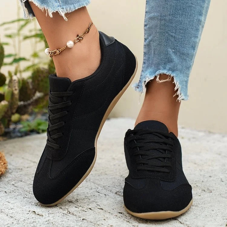 Women's Suede Lace-Up Sneakers – Soft Casual Round Toe Shoes Women's Casual Sneakers Axl black 37
