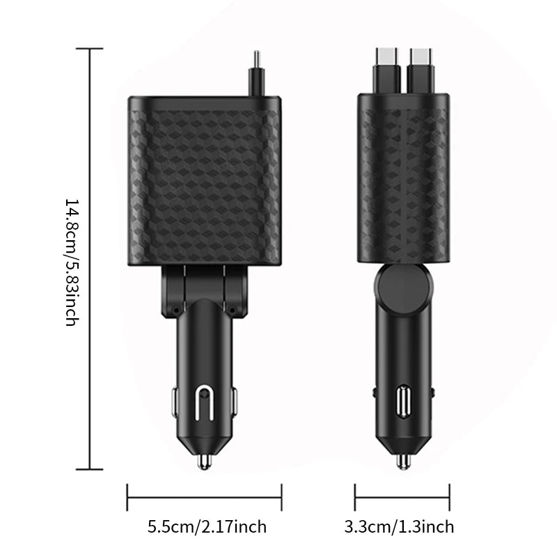 4-in-1 Retractable Car Charger – Digital Display & Fast Charging Car Phone Charger Axl
