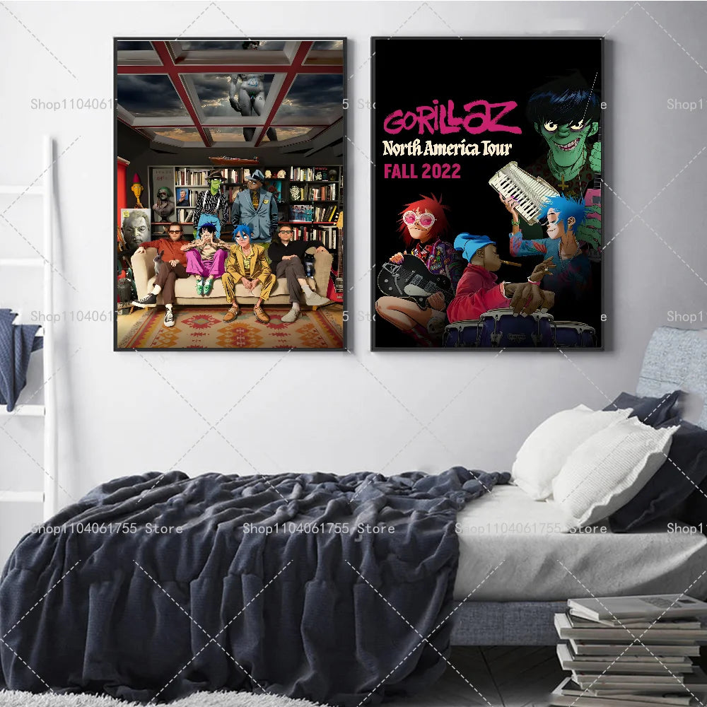 Gorillaz Music Poster – Self-Adhesive Waterproof Wall Art Sticker Wall Art Poster Axl
