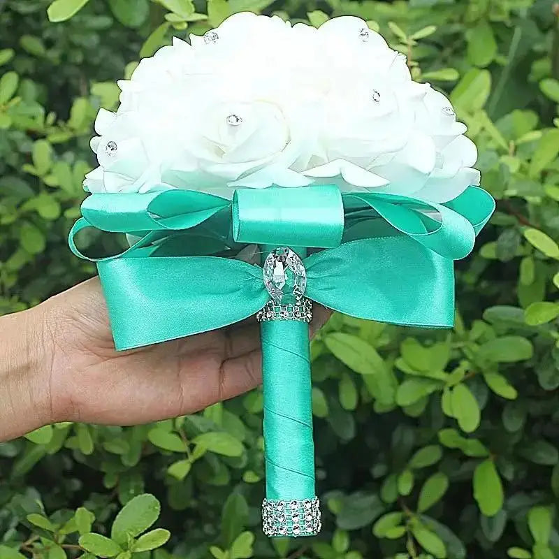 Crystal Rose Pearl Bridal Bouquet – Silk Artificial Wedding Flowers Artificial Bridal Bouquet Axl tiffanyblue
