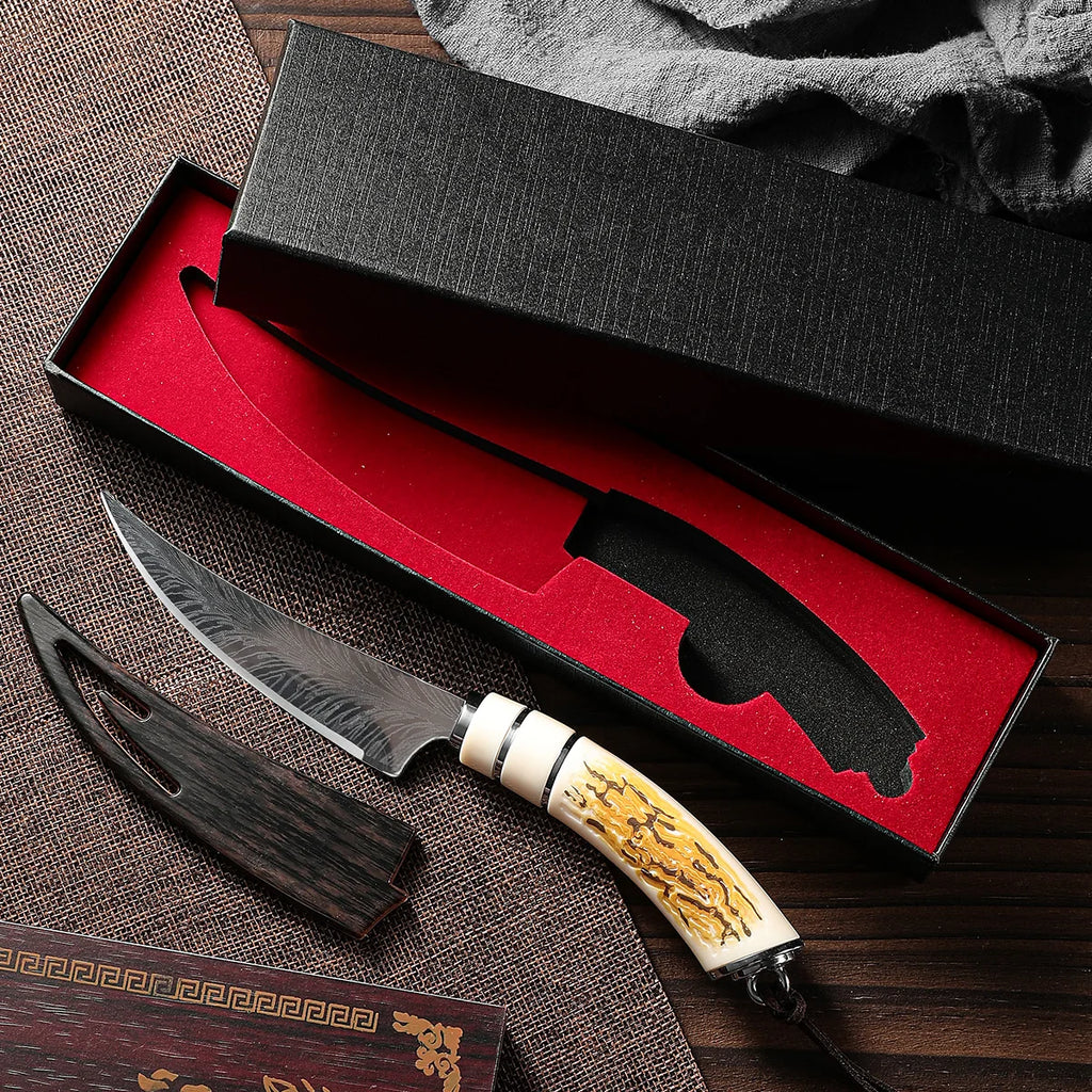 Damascus Boning Knife Curved Blade – Kitchen Knife Gift Box Kitchen Boning Knife Axl gift box
