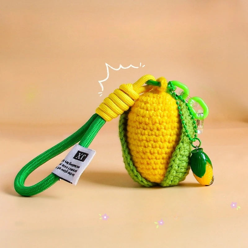 Handmade Crochet Corn Keychain – Knitted Plush Bag Charm Crochet Keychain Charm Axl