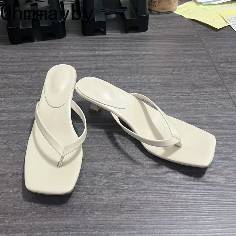 Women's Clip Toe Mule Slides – Low Square Heel Summer Slippers Mule Slide Sandals Axl