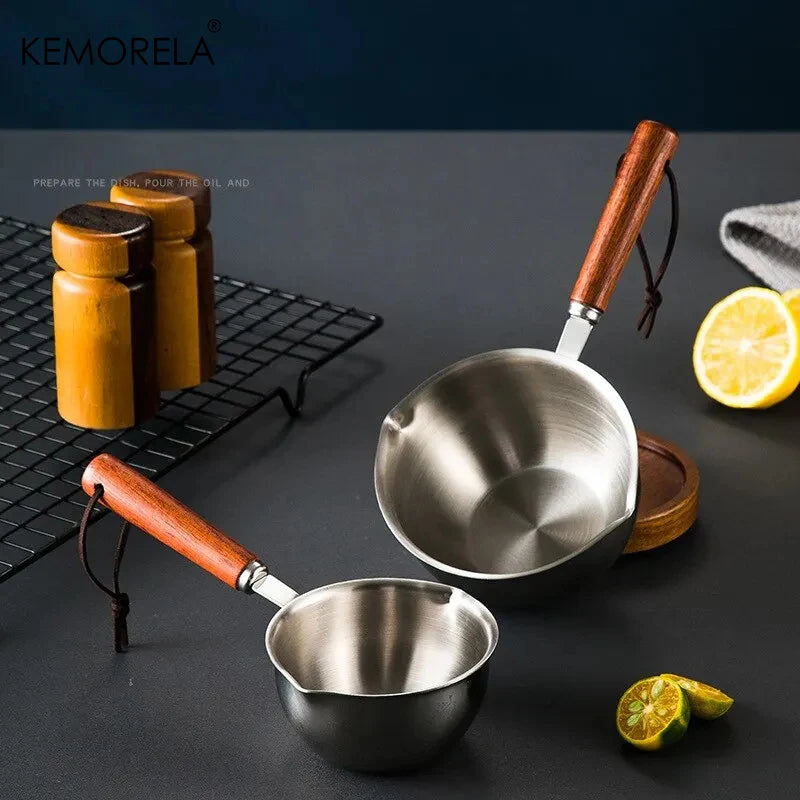 KEMORELA 200ml Stainless Steel Mini Pot – Wooden Handle Mini Saucepot Axl