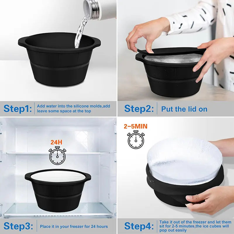 8LB Giant Silicone Ice Block Mold – Foldable Round Ice Cube Tray Silicone Ice Mold Axl