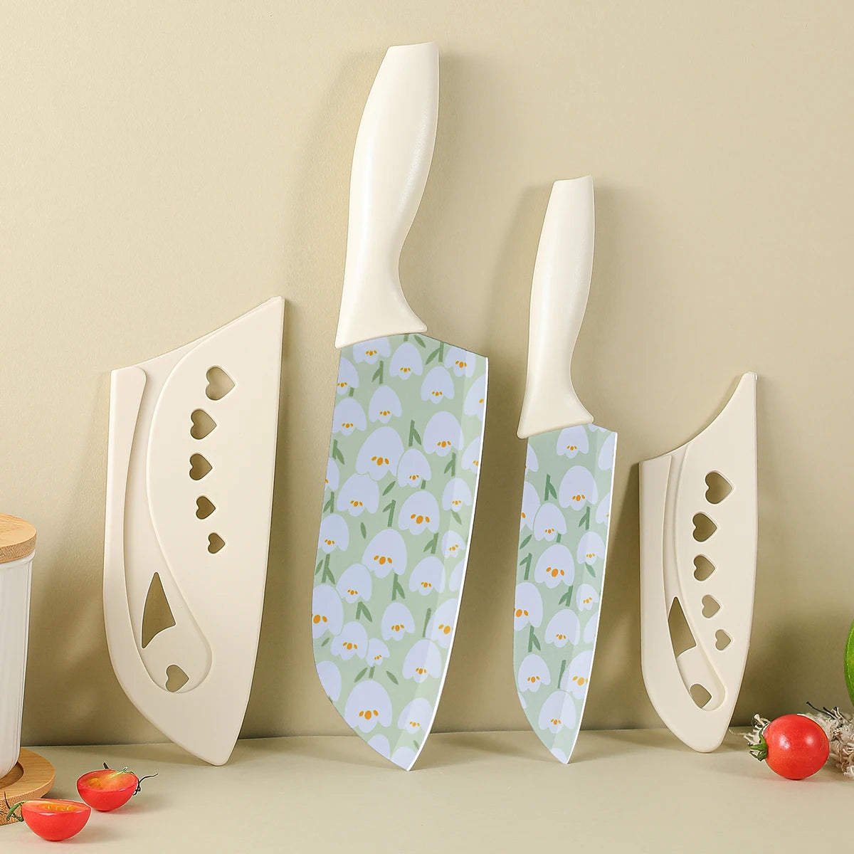 SHENJIU Tulip Print Stainless Steel Kitchen Knife Set – 2 Pc Kitchen Knife Set Axl 2pcs