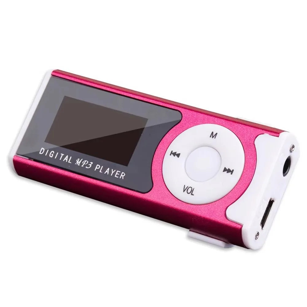 Portable Mini MP3 Player LCD Screen Metal Clip TF Card Slot Portable MP3 Player Axl Rose Red