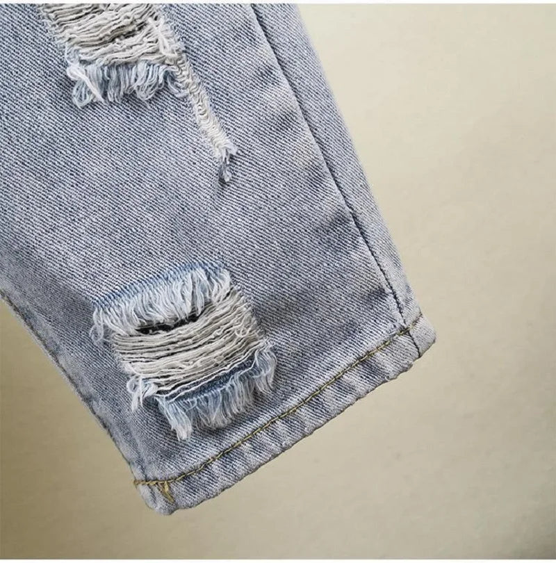 Women's Ripped Jeans Rhinestone Beaded High Waist Cropped Embellished Denim Jeans Axl