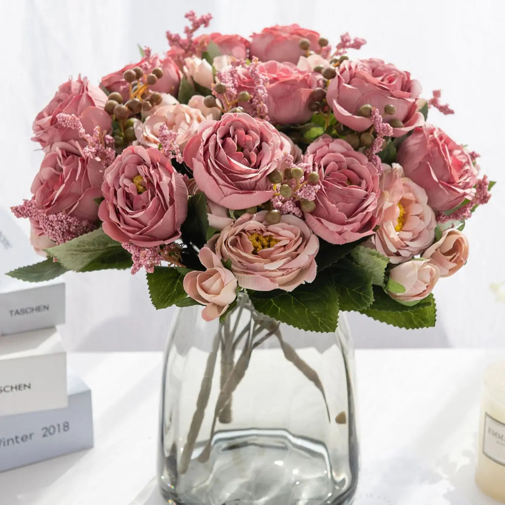 Artificial Silk Peony Rose Bouquet – Wedding & Home Décor Artificial Flower Bouquet Axl