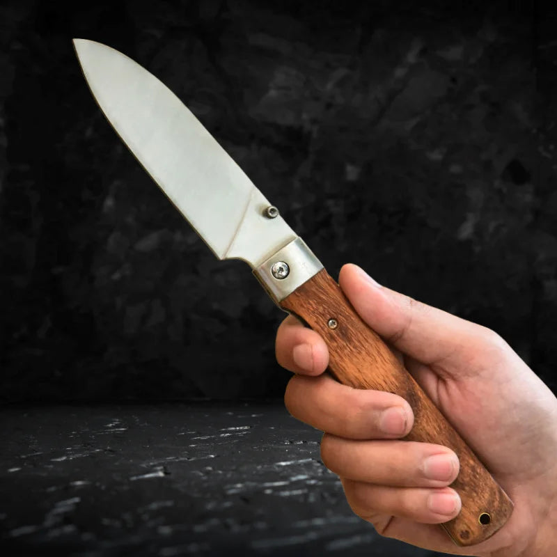 COOKCRAZE Folding Bread Knife | 440A Stainless Steel Rosewood Folding Pocket Knife Axl