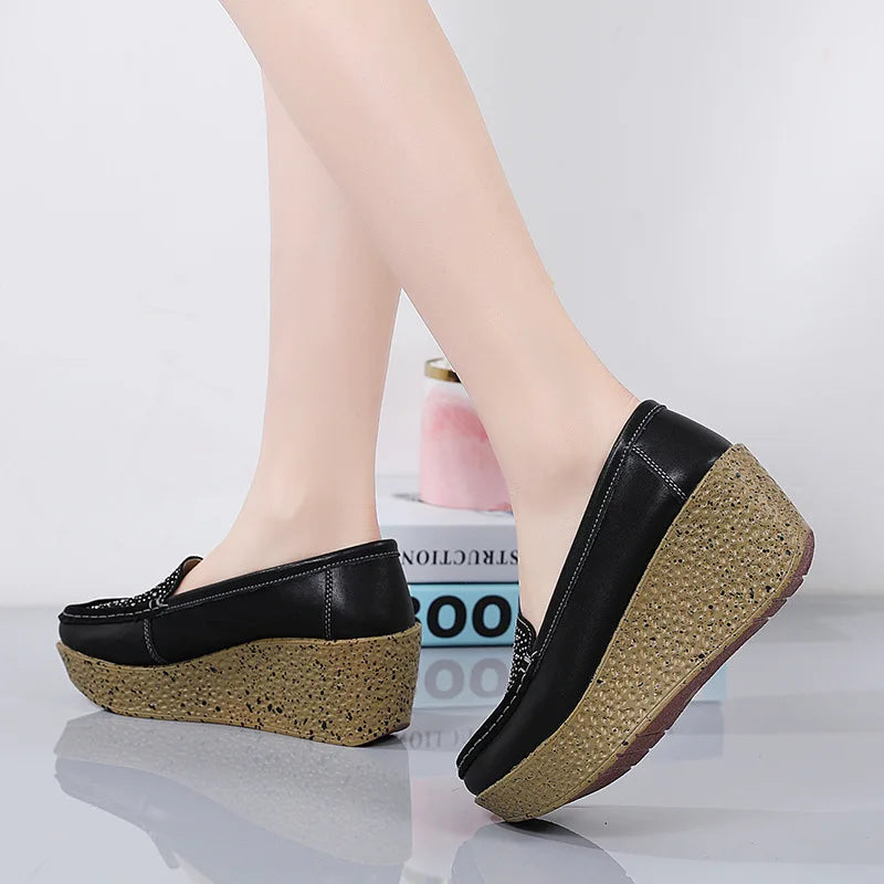 Women's Sequin Platform Wedge Loafers – Slip-On Casual Heels Platform Wedge Loafers Axl