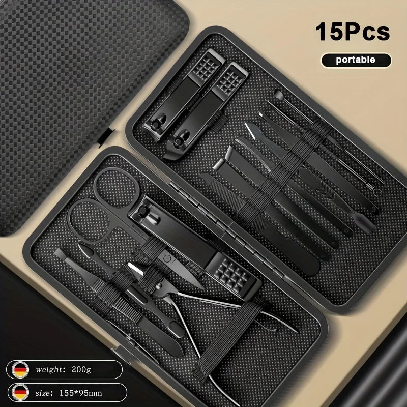 Stainless Steel Manicure & Pedicure Nail Clipper Set 8–24 Pcs Nail Grooming Kit Axl Black 15 in 1-86