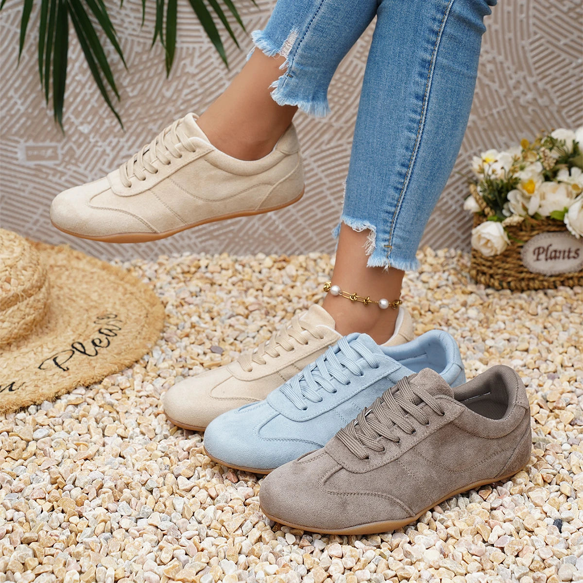 Women's Suede Lace-Up Sneakers – Soft Casual Round Toe Shoes Women's Casual Sneakers Axl