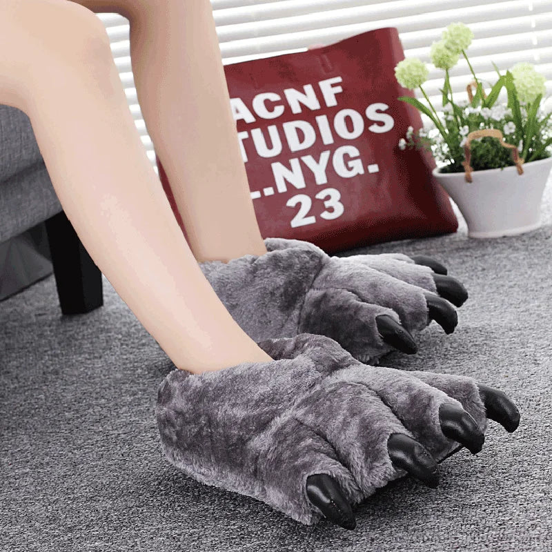 Women's Bear Paw Faux Fur Slippers – Cosy Animal House Shoes Novelty House Slippers Axl WD40Gray ONE SIZE