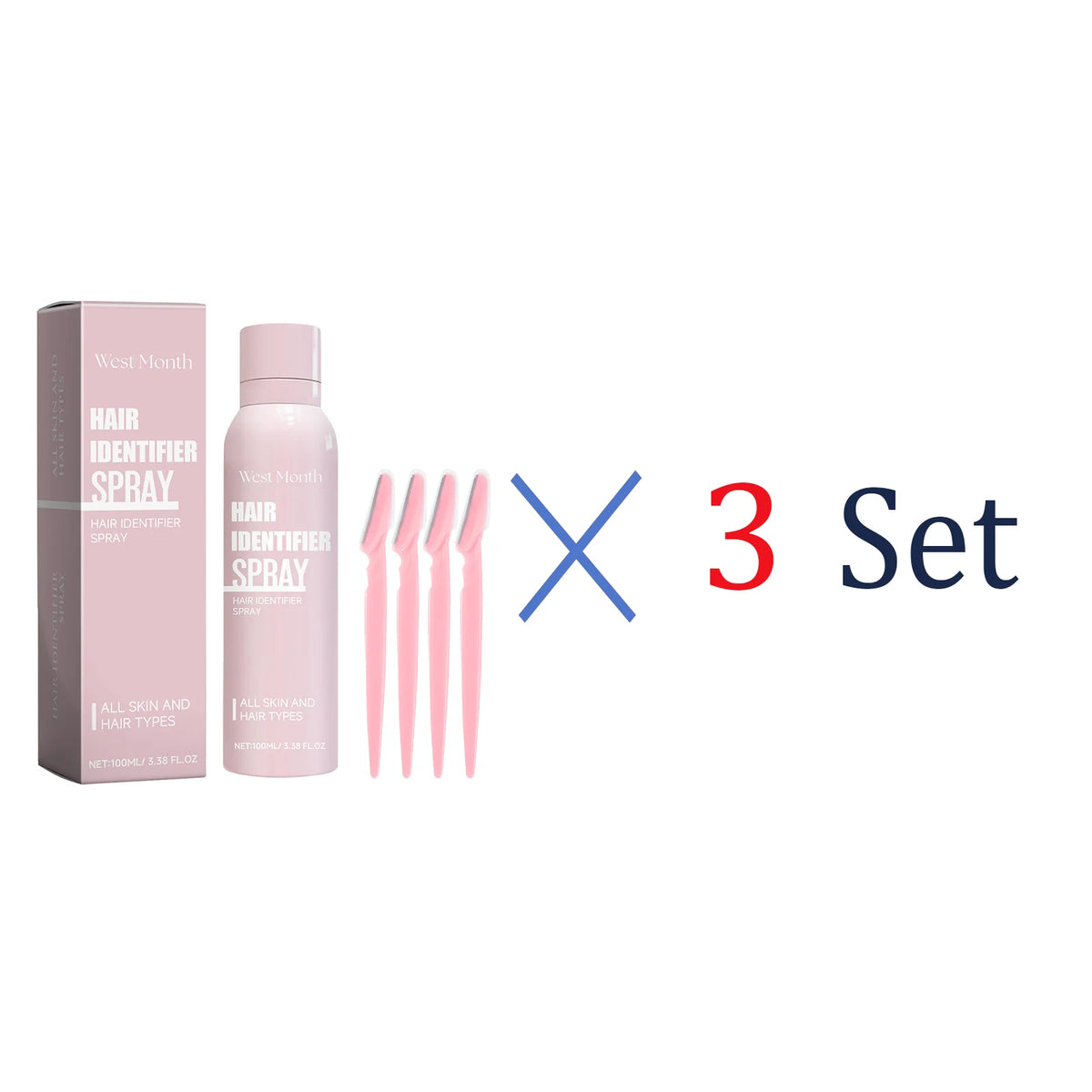 WEST MONTH 100ml Hair Removal Spray + 4 Shavers | Unisex Hair Removal Spray Axl 3 Set