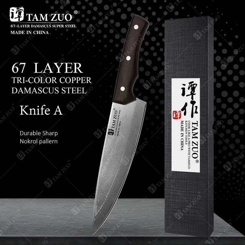 TAMZUO 67-Layer Damascus Steel Chef Knife | Japanese Kitchen Knife Damascus Chef Knife Axl Knife A