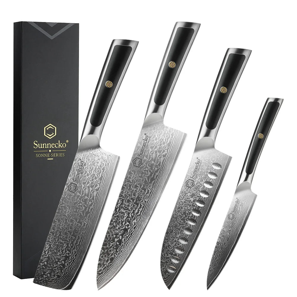 Sunnecko Damascus Chef Knife Set – 67-Layer VG10 Steel, 1–7 Pcs Damascus Knife Set Axl 4PCS Knives Set A China Mainland